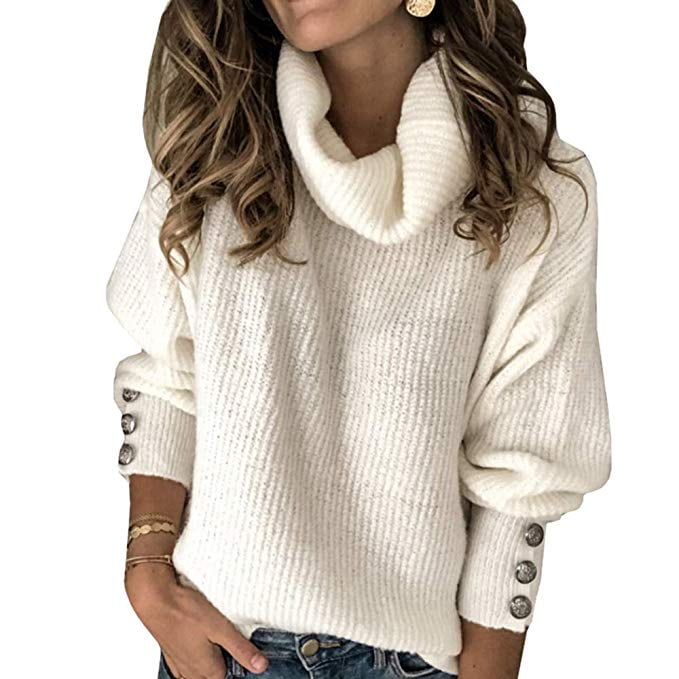 2019 Womens Cowl Neck Loose Long Sleeve Oversize Sweater Jumper Shirt Tops Dress