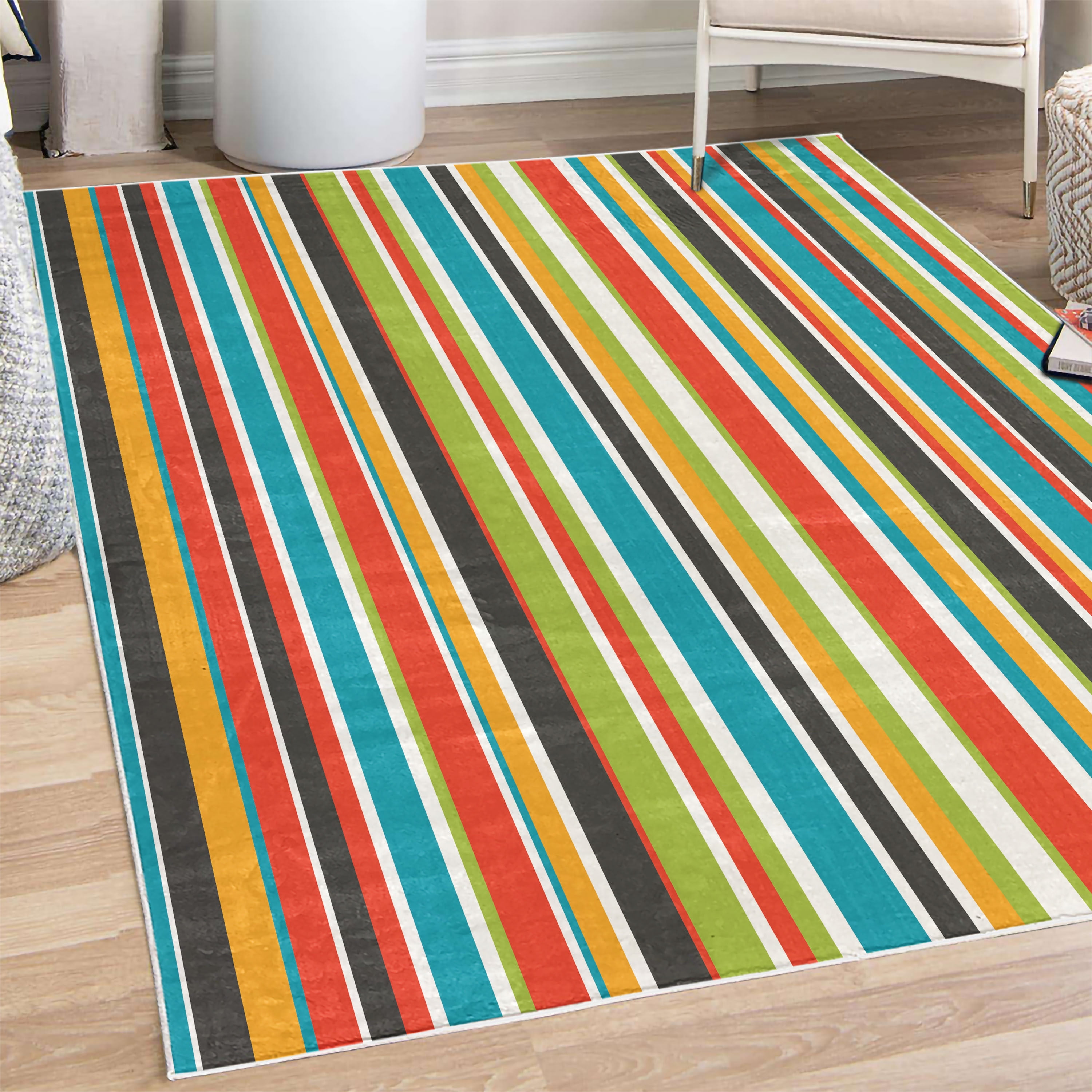 Pastel Decorative Rug, Vertically Striped Pattern Different Color ...