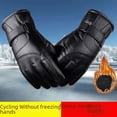thumbnail image 3 of Leather gloves men's winter fleece-lined thick warm riding motorcycle gloves waterproof windproof touch screen outdoor-Hair mouth three line, 3 of 5