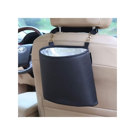 Hanging Car Trash Can Bin, Garbage Can PU Leather, Waterproof Litter Auto Trash Can for Travelling, Outdoor, and Vehicle (Black)