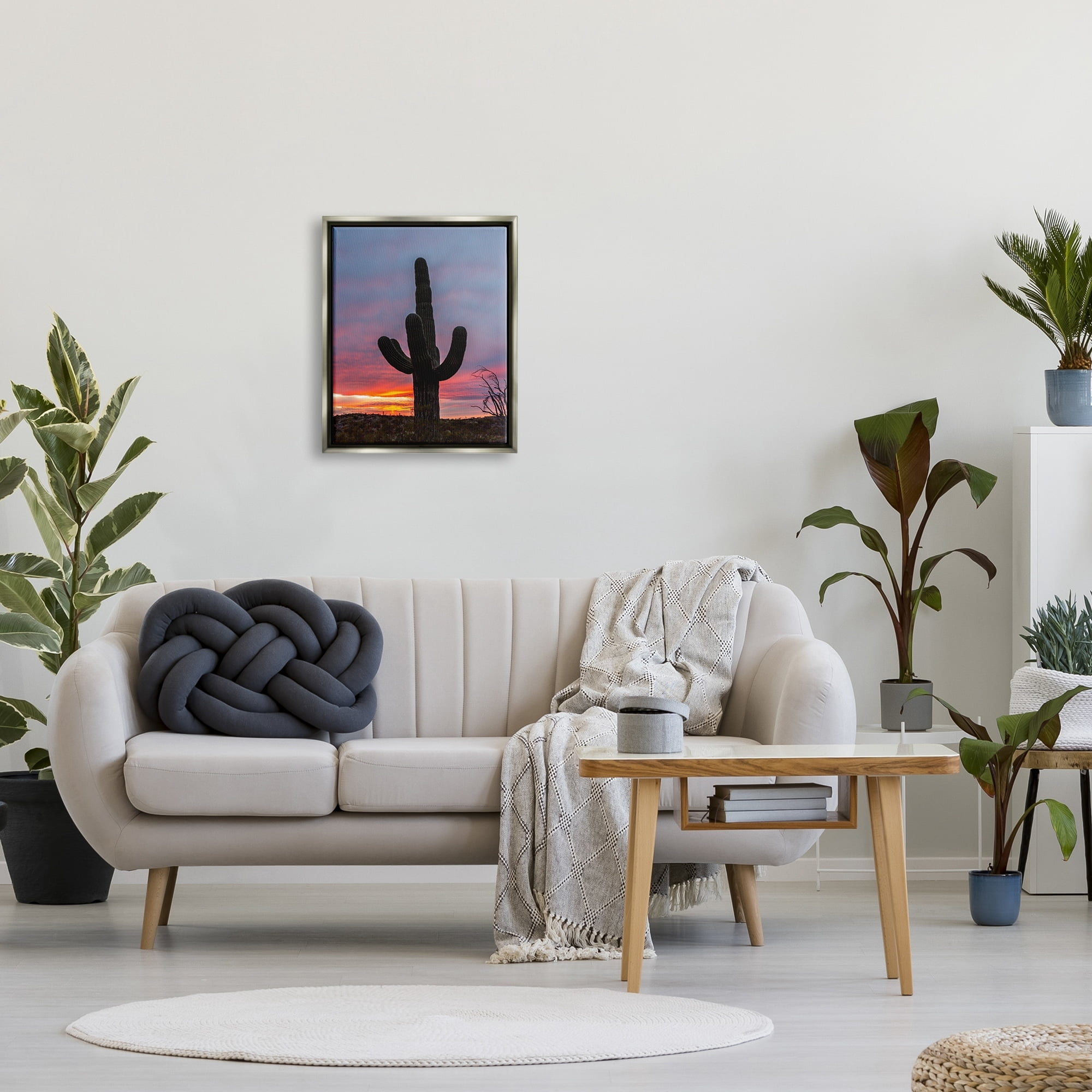 Stupell Industries Desert Cactus Plant Silhouette Radiant Sunset Sky Photograph Luster Gray Floating Framed Canvas Print Wall Art, Design by Jeff Poe Photography