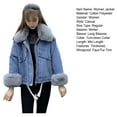 thumbnail image 7 of Winter Women Denim Jacket Faux Fur Trim Long Sleeves Thick Plush Lined Pockets Cold-proof Mid Length Windproof Outdoor Warm Coat, 7 of 7