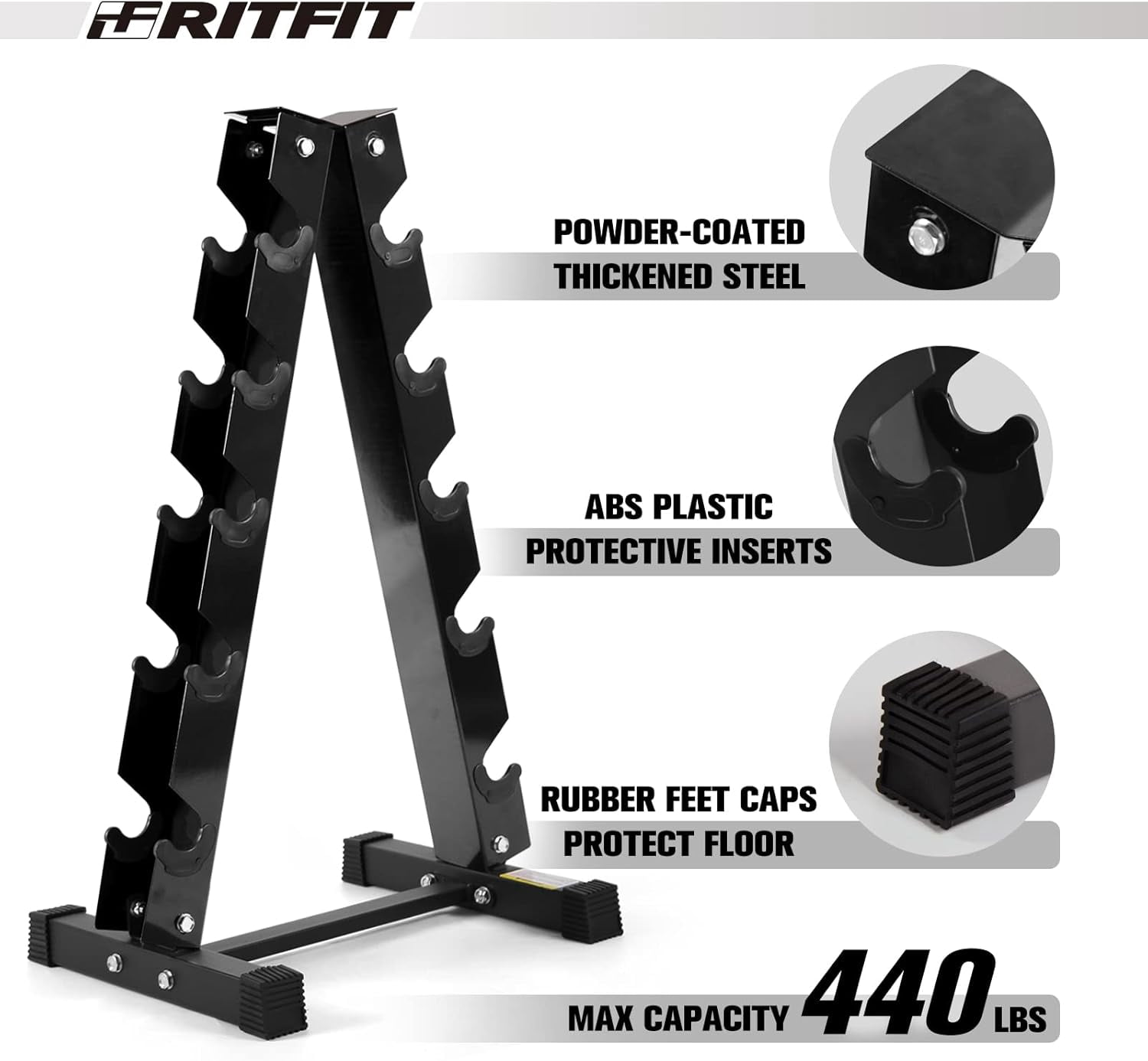 RitFit 200 LB Rubber Hex Dumbbells Set with Optional Dumbbell Rack, Multi Weight Set to Choose, Ideal for Home Gym and Fitness