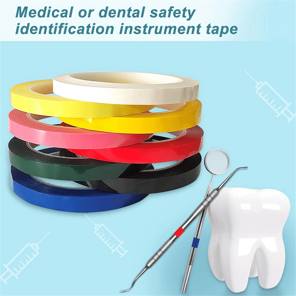 16 Rolls of Tape for Instruments Identification, 216 Ft/L x 0.4 In/W Colors Autoclave Tape - Autoclavable 270°F(8 Color)
