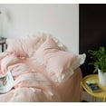 thumbnail image 4 of Pink Lace Duvet Cover King 100% Washed Cotton 3 Pcs Set 1 Princess White Ruffle Duvet Cover with Zipper Ties 2 Pillow Shams Cute Peach White Striped Bedding Set Soft, 4 of 7
