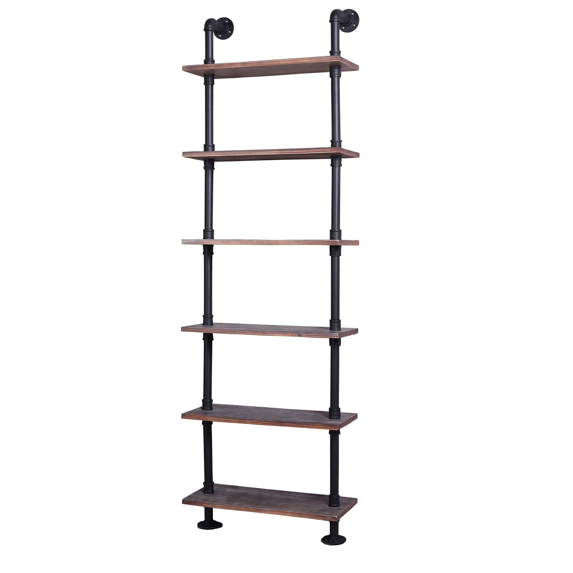Emitt Tall Bookshelf Black Pipe Frame with Weathered Maple Shelves