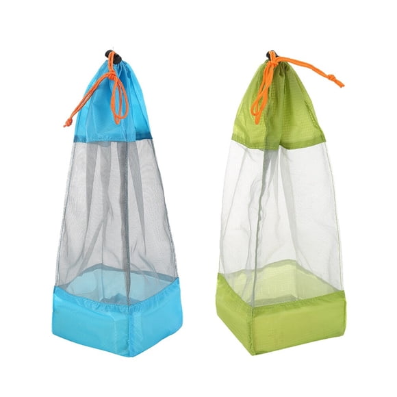 Bolsa de malla ultraligera con cordón ajustable, 2 unidades, para almacenamiento al aire libre, ideal para viajes, camping, senderismo, escalada, lavandería (azul y verde)