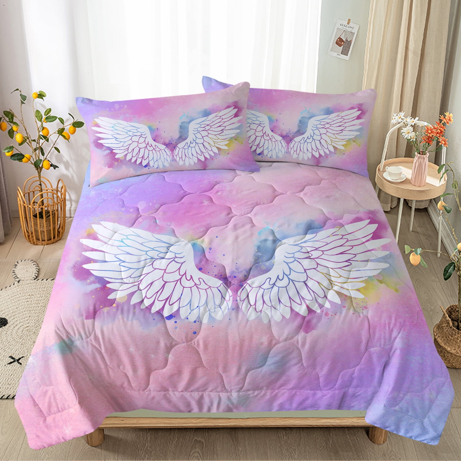 BlessLiving Angel Wings Comforter Set, 3 Piece Soft Lightweight