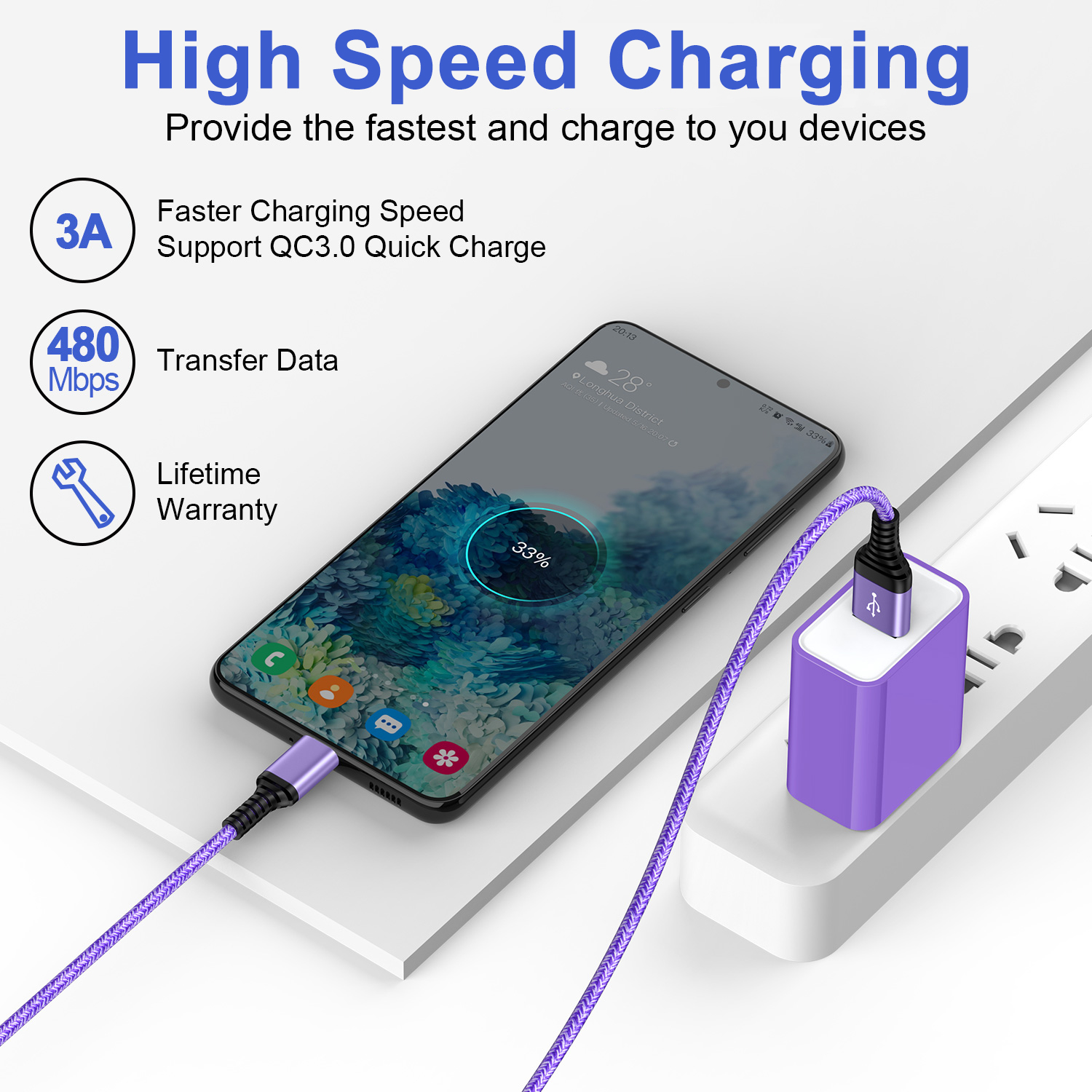 AbcPow USB-C Fast Charger, 10ft Cable and Wall Block photo 6