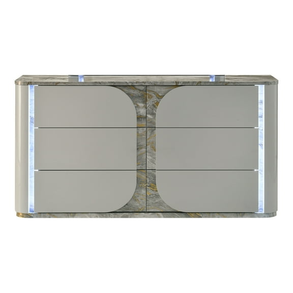 Furniture of America Agena Modern 6-Drawer Adult Dresser with LED, Light Gray