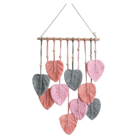 Chic Boho Macrame Wall Decor Handmade Yarn Tassels Woven Wall Art Leaf Tapestry Decoration, B