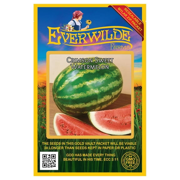 Everwilde Farms - 40 Crimson Sweet Watermelon Seeds - Gold Vault Seed Packet