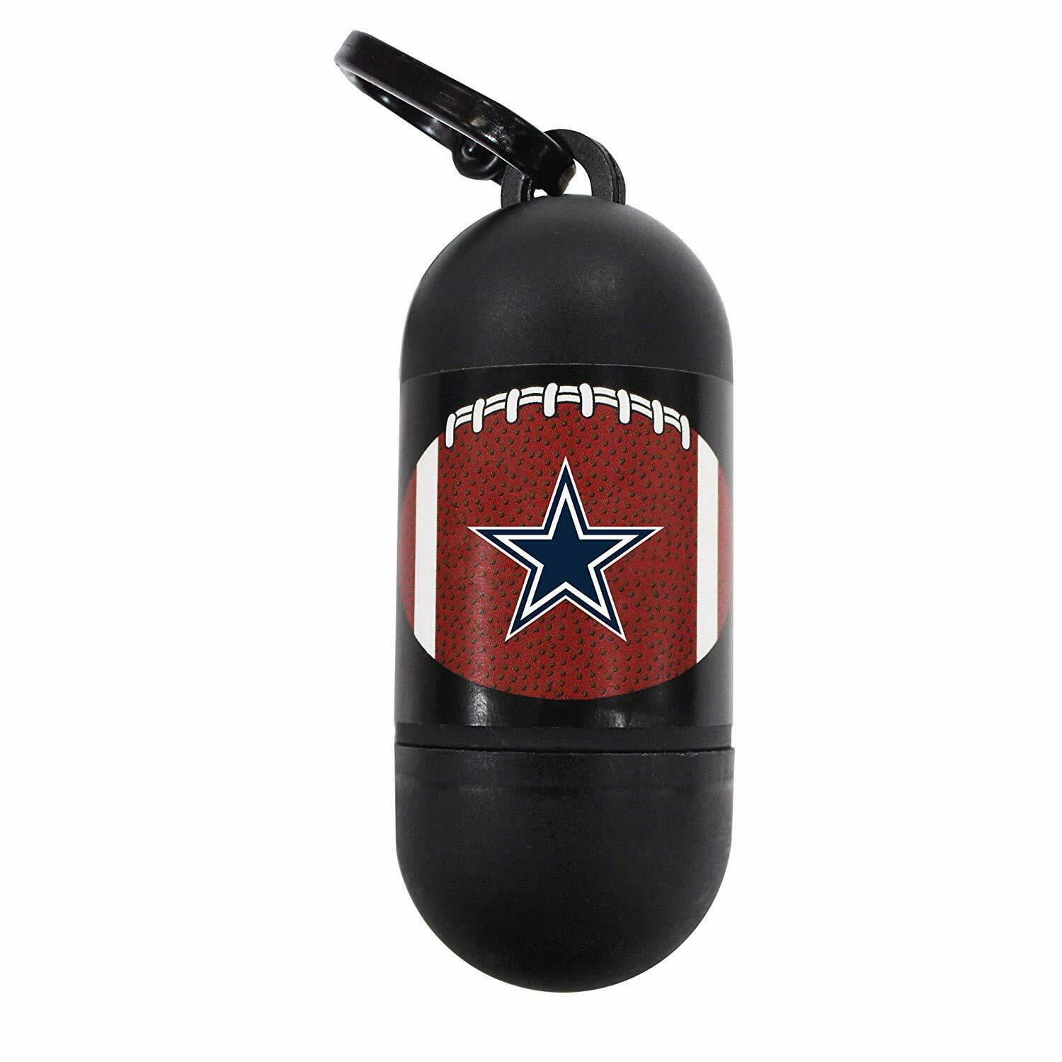 NFL DALLAS COWBOYS Durable LICENSED Poop Waste Bag Dispenser & Leash Clip with 15 Premium Dog Waste Bags