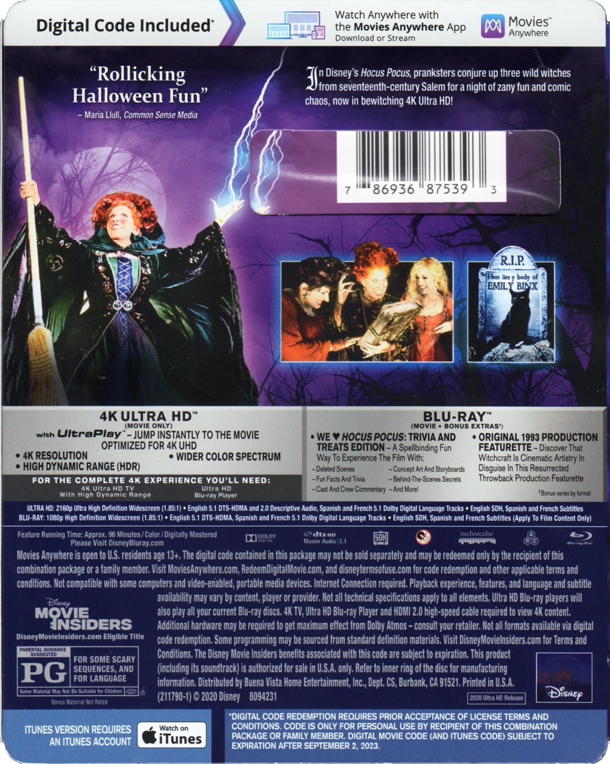 Hocus Pocus (4K Ultra HD + Blu-ray + Digital Code) - Walmart.com