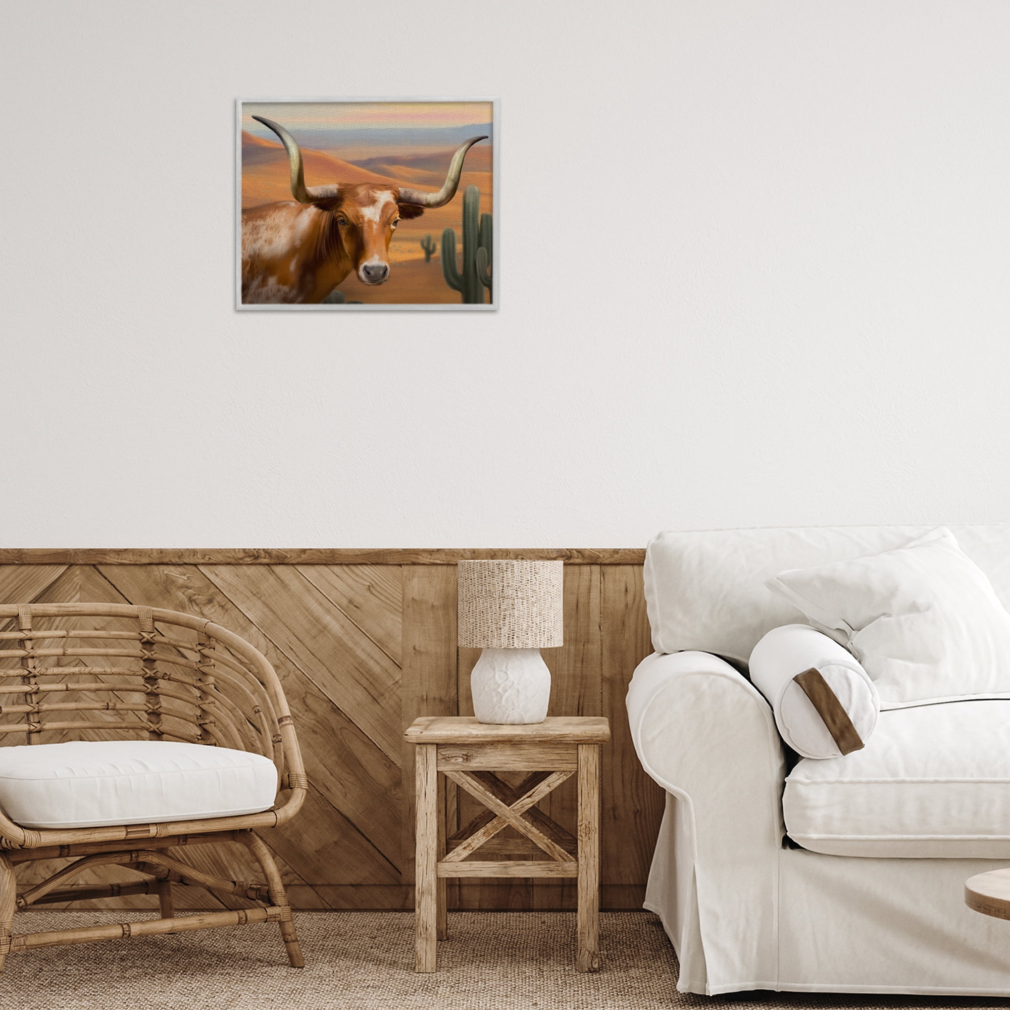 Stupell Industries Longhorn Western Landscape Gray Framed Giclee Art, design by Matthew Piotrowicz