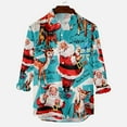 thumbnail image 2 of IROINNID Christmas Long Sleeve Shirt for Men Funny Santa Print Button Up Shirt Gift Xmas Vacation Shirt,Light Blue, 2 of 5