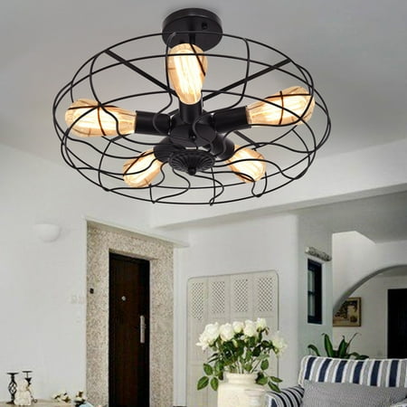 Gymax Industrial Vintage Semi Flush Mount Ceiling Light Metal Gymax Industrial Vintage Semi Flush Mount Ceiling Light Metal Hanging Fixture 5