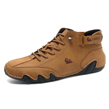 Mens Casual Leather Shoes High Top Boots Slip On Lightweight Loafers Mid top Walking Driving Shoes for Male