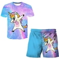 thumbnail image 1 of Ropa de unicornio de verano para niñas, traje de moda para niños y niñas, camiseta de dibujos animados, pantalones cortos, conjunto de 2 uds, ropa informal, chándales para niños 8T Gao Jinjia LED, 1 of 2