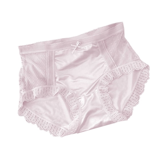 PMVFHDE Iced Silk Briefs Seamless Breathable Mid High Waist Lace Trim Panties For Women Pink,XL