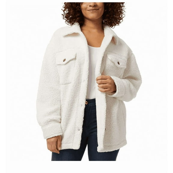 32 Degrees Ladies' Super Soft Cozy Over Shirt Jacket, Cream M/L