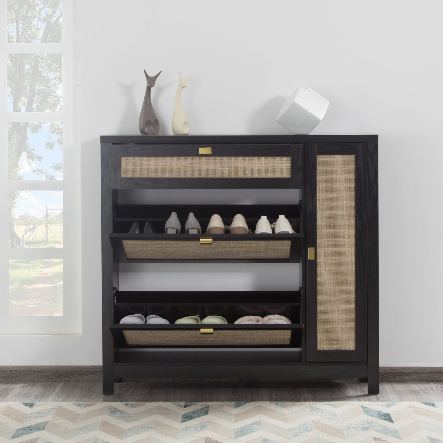 Gewnee Storage Cabinet with 2 Flip drawers With Side Cabinet Entryway,Shoe Storage Cabinet Wooden Hidden Freestanding Shoe Rack Organizer for Hallway, Living Room