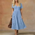 thumbnail image 4 of Fewfanhot Womens Summer Long Dress Casual Short Sleeve A-Line Cotton Linen Dress Flowly Beach Tunic Sundresses 2026, 4 of 9