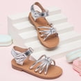 thumbnail image 4 of enyan Kids Sandals Baby Toddler Infant Girls Leather Soft Open Toe Summer Sandals Flower Princess Flat Shoes,Silver,Size 6.5, 4 of 7