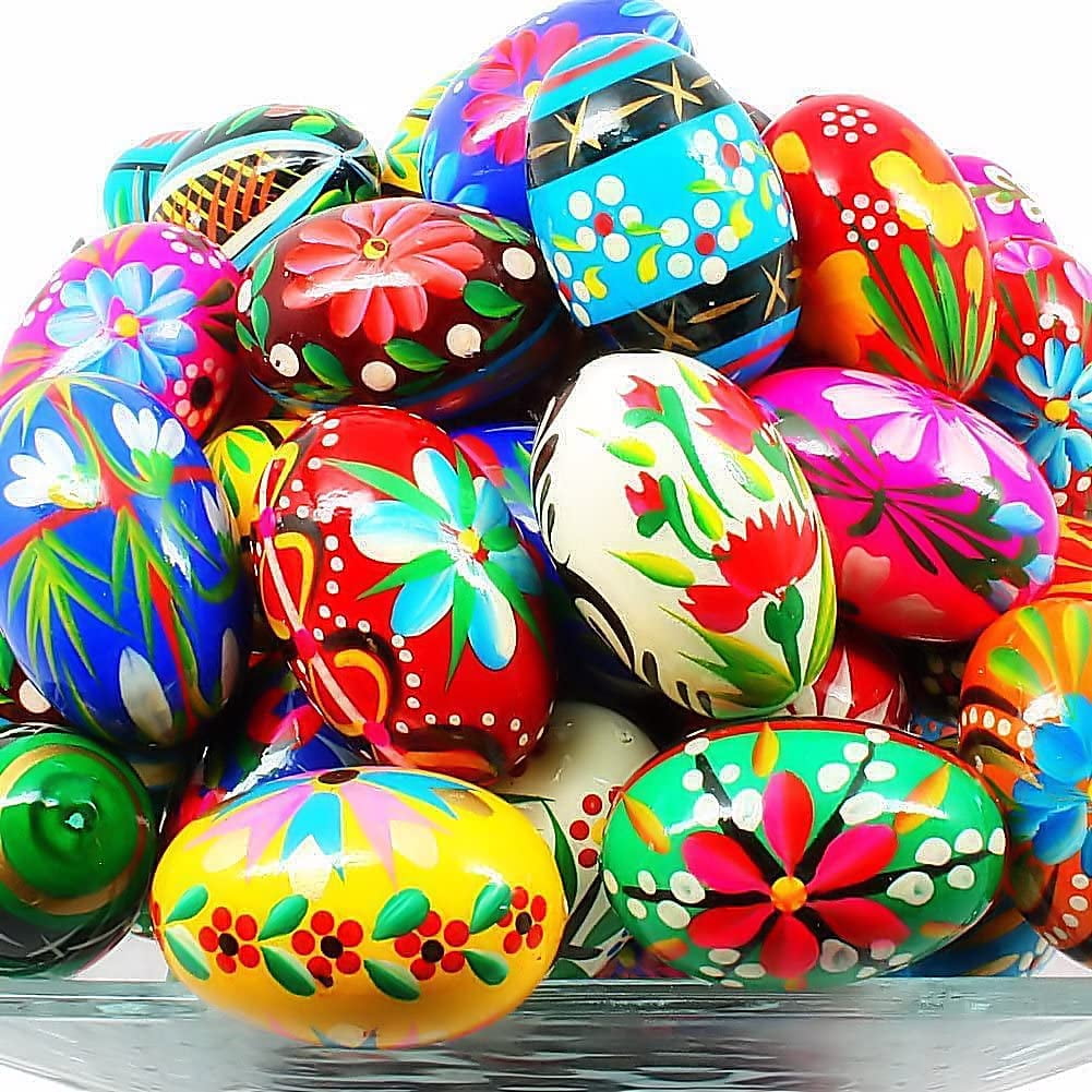 Importer AM Polish Easter Hand Painted Wooden Eggs (Pisanki) Decorative Eggs for Easter Set of 6 Medium Eggs