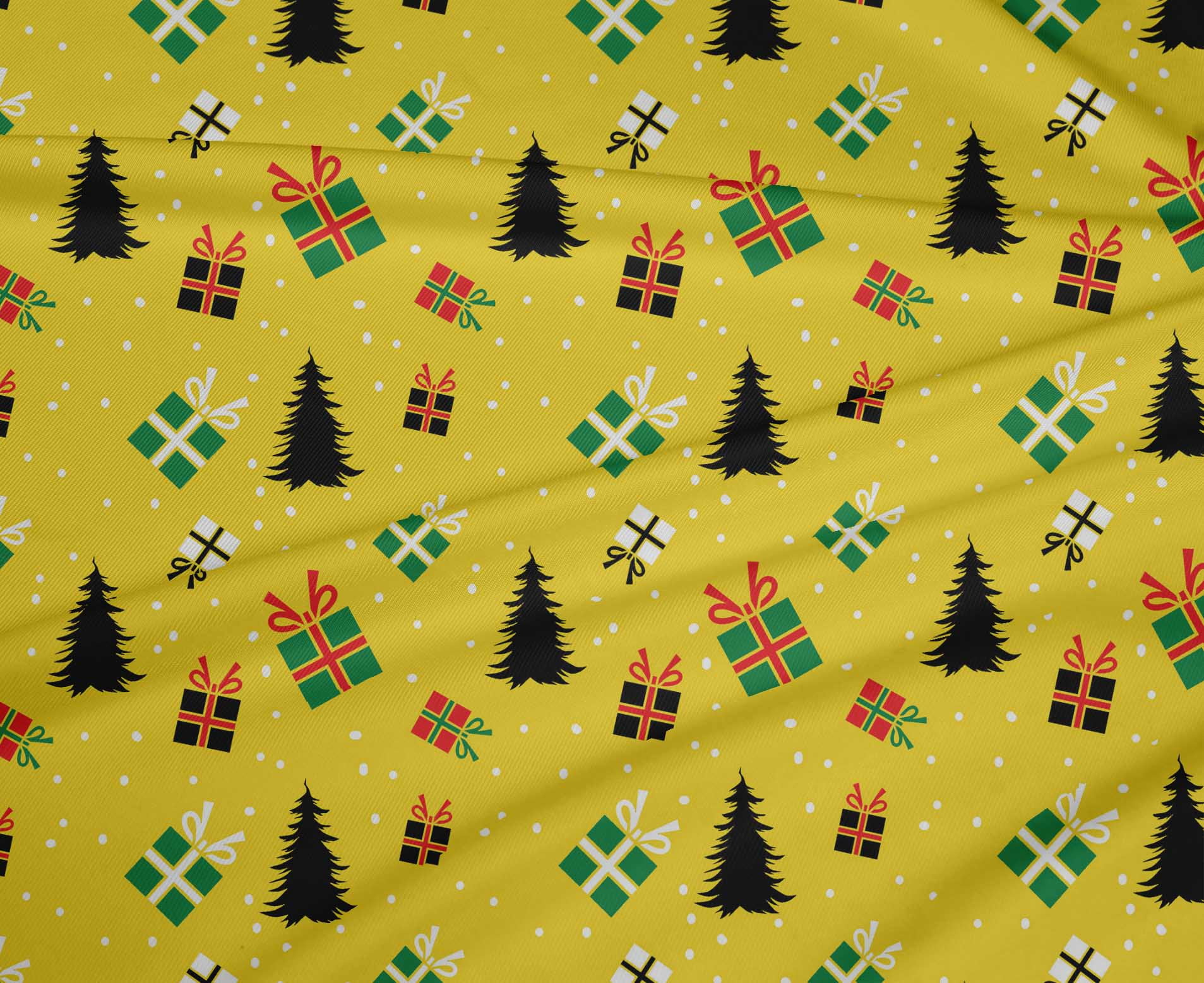 oneOone Polyester Spandex Yellow Fabric Merry Christmas Diy Clothing Quilting Fabric Print Fabric By Yard 56 Inch Wide-K1R
