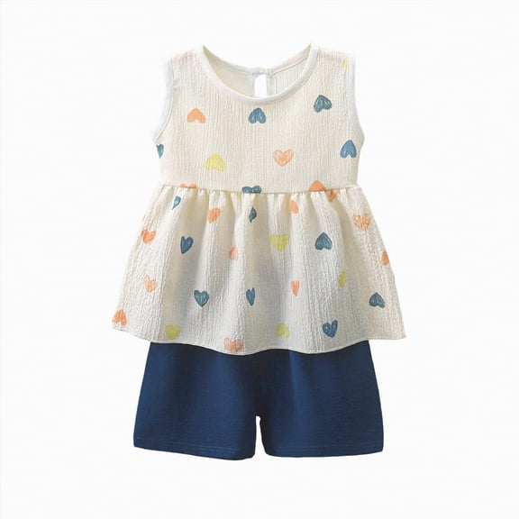 NIEWTR Kids Girl 2 Piece Outfit Summer Cartoon Print Short Sleeve T-Shirt and Casual Shorts Set Breathable for Home School Play 3T 4T 5T 6T 7T(A-Blue,6-12 Months)