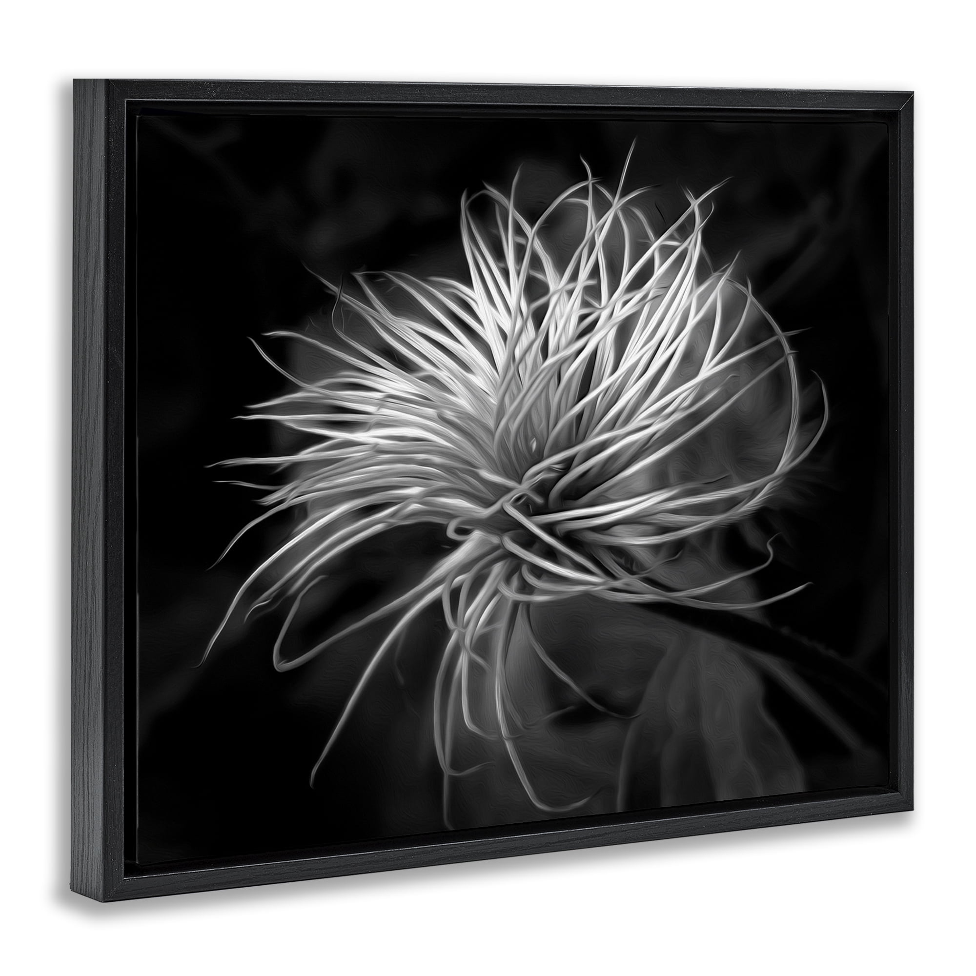 Twisting Botanical Leaves Contrast Black Framed Floater Canvas Wall Art, design by Phillip Flowers