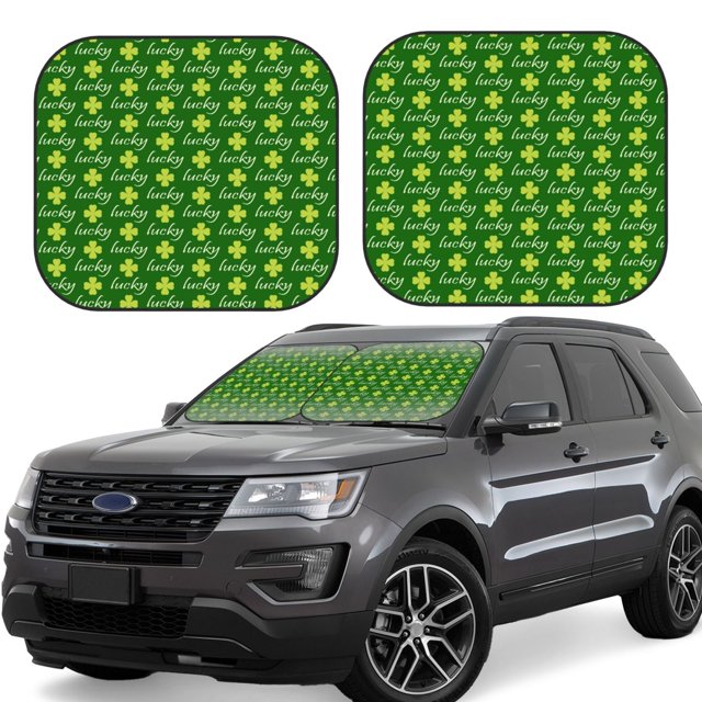 Wukai Happy St. Patrick's Day Car Front Windshield Sun Shade,Sun Visor Shield Block Automotive Interior Protector Blocks UV Rays-Small