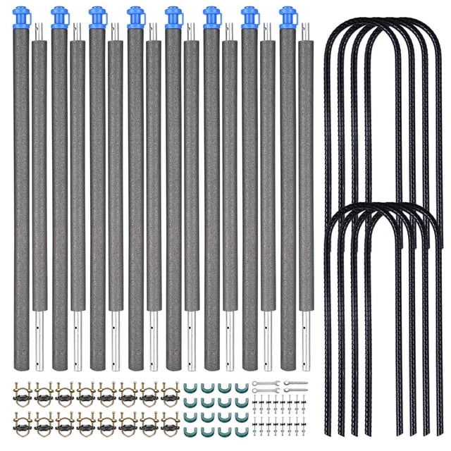 Yescom 8 Pack Trampoline Enclosure Poles w/ Caps & 11" U Shaped Ground Anchors Kit