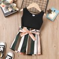 thumbnail image 3 of PatPat Toddler Girls Clothes 3 Piece Baby Summer Outfit Sets Boho Ribbed Cotton Sleeveless Tank Top and Stripe Shorts with Belt Set, Black, 2 Years, 3 of 8