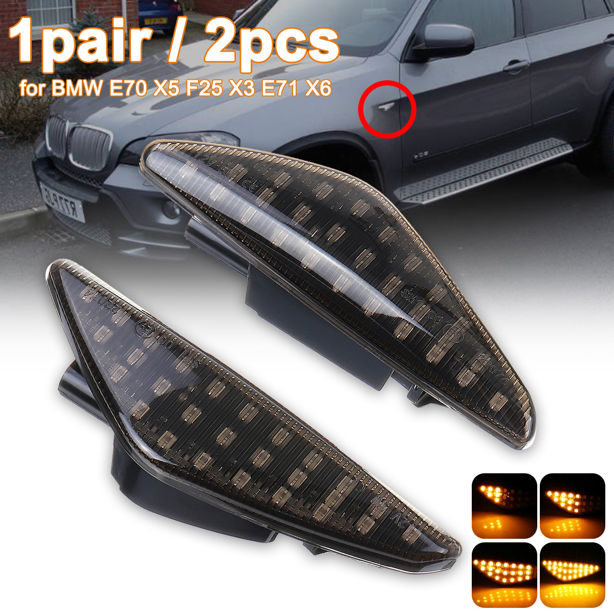 1 Pair Dynamic LED Side Marker Light Indicator LED Lights For BMW E70