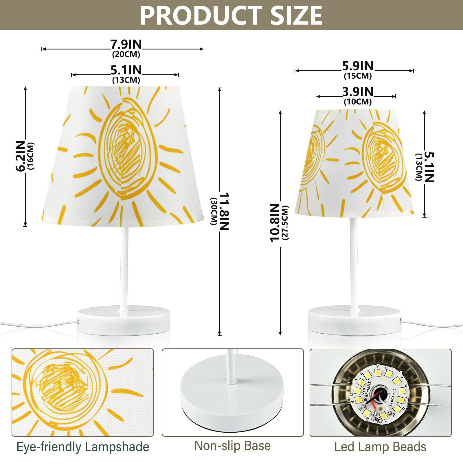 Sun Drawings Print LED Desk Lamp Table Lamp USB Bedside Nightstand Small Lamp for Bedroom Living Room Kids Room