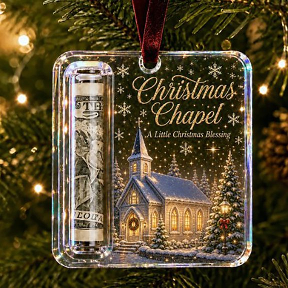 Christmas Crystal Acrylic Money Holder Ornament, Clear Cash Gift Ornament, Festive Holiday Hanging Decoration For Tree Mantel Window And Home Decor