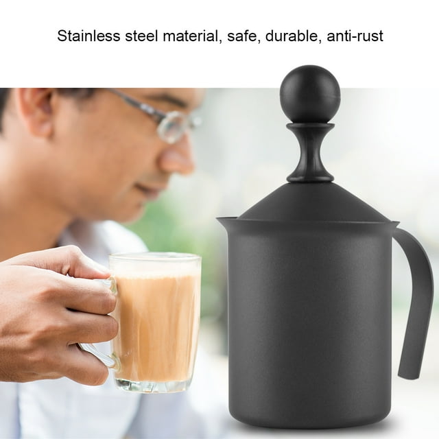 Machine à Mousse Manuelle, Acier Inoxydable Manuel Double Manuel Mousseur de Lait Outil de Décor de Café Véritable Excellence
