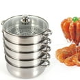 thumbnail image 4 of 5 Layer Stainless Steel Cooking Pot Steam Cooker Pan Steamer Cookware Set with Glass Lid, 4 of 24