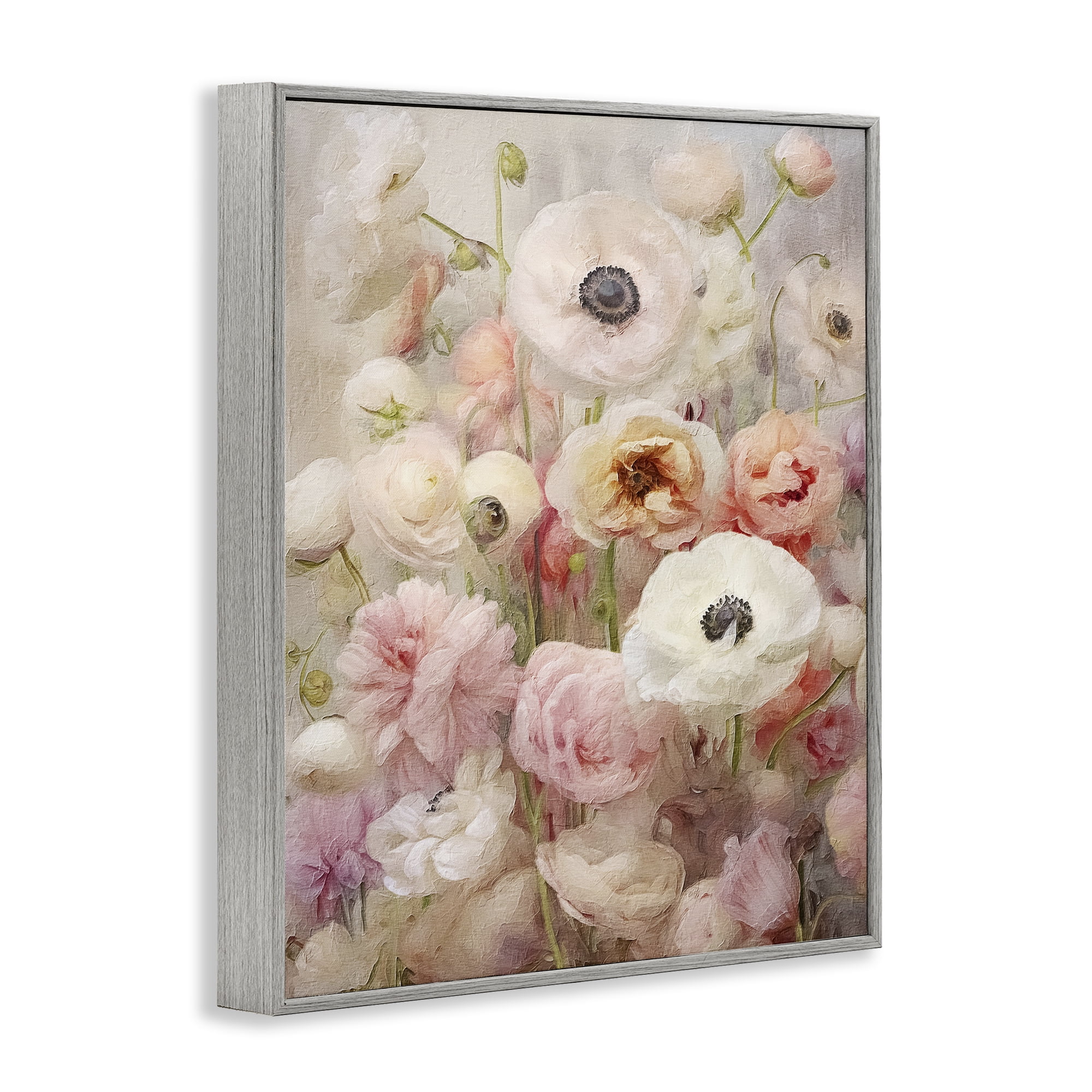 Stupell Industries Soft Pastel Florals Botanical & Floral Painting Gray Framed Art Print Wall Art, 11 x 14