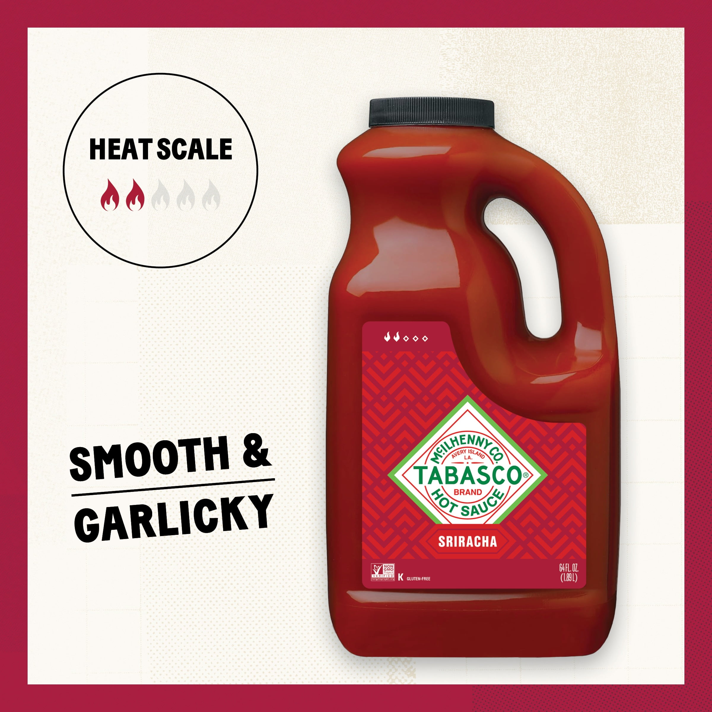 Tabasco Sriracha Sauce, 64 fl. oz Regular Half Gallon Jug, Gluten Free