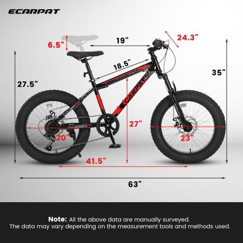Ecarpat Kids Bike 20 Inch Wheels, 4" Wide Fat Tire Snow Mountain Bike Ages 8-12 Year Old, Steel Frame, 7 Speed Teenager Children Kids' Bicycles