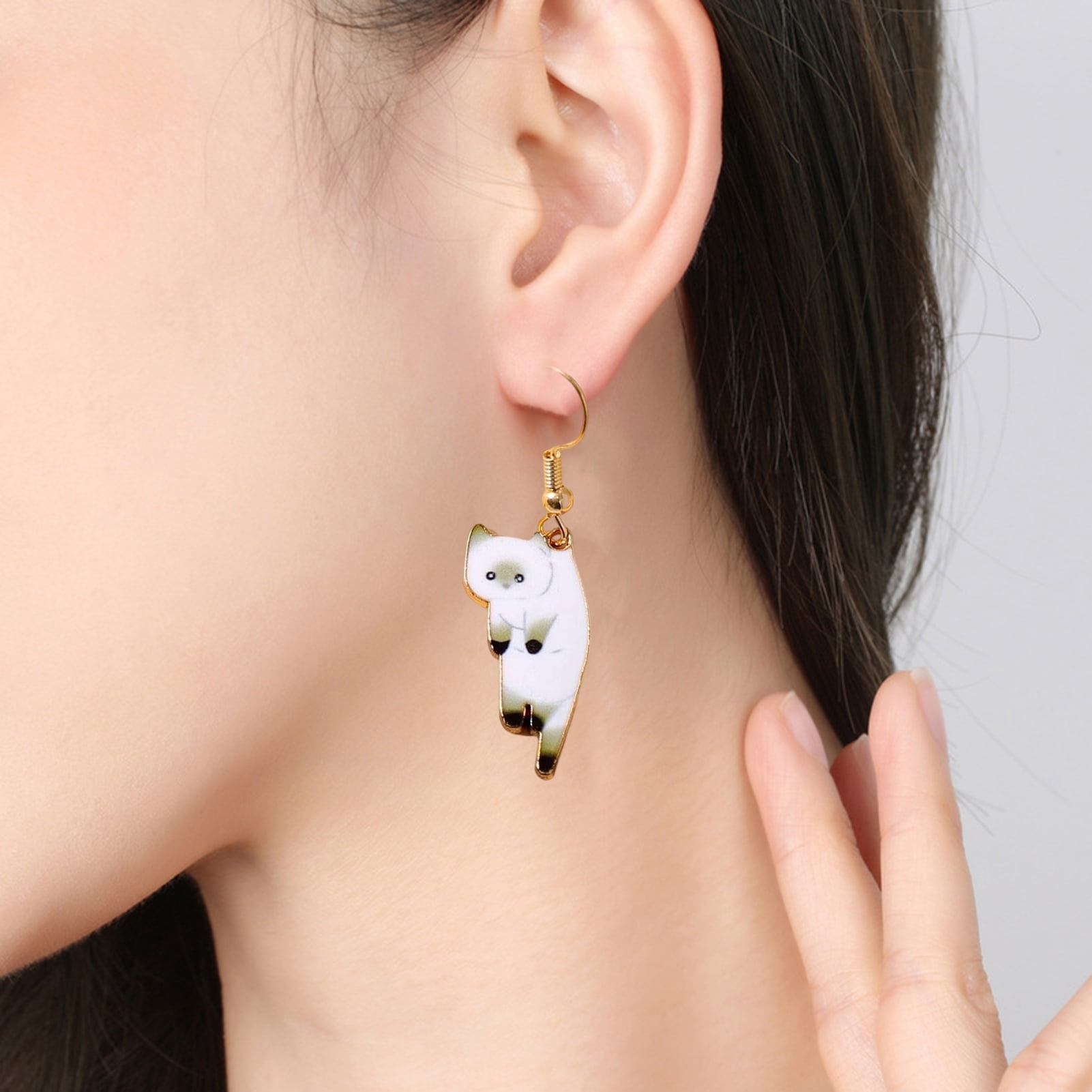 Hesroicy 1 Pair Pendant Earrings Sweet Personality Ear Decoration Funny  Cartoon Cat Girls Hook Earrings Jewelry Accessory 