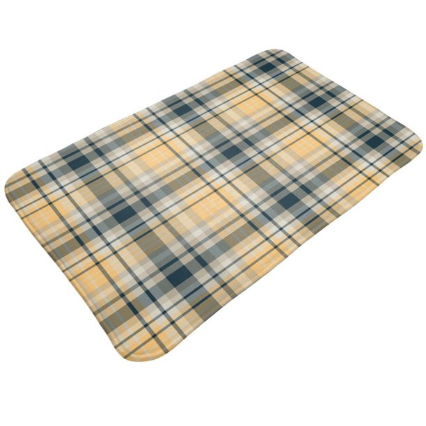 Felpudo de tartán amarillo, beige y gris, antideslizante, lavable, para interior y exterior, para puerta de entrada navideña, para baño, cocina, patio, decoración navideña del hogar, 20 x 31,5