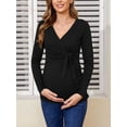 thumbnail image 4 of Glampunch Camisas de maternidad para mujer, camisetas de maternidad de manga corta y larga con lazo frontal, 4 of 5
