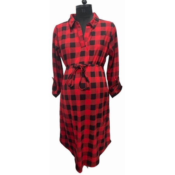 Times Two Long Sleeve Roll Tab Maternity Dress