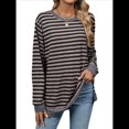 thumbnail image 1 of Camisa Informal de Larga A Rayas para Mujer, , con Cuello Redondo, Ajustada, Holgada, Básica Café Negro XL, 1 of 10