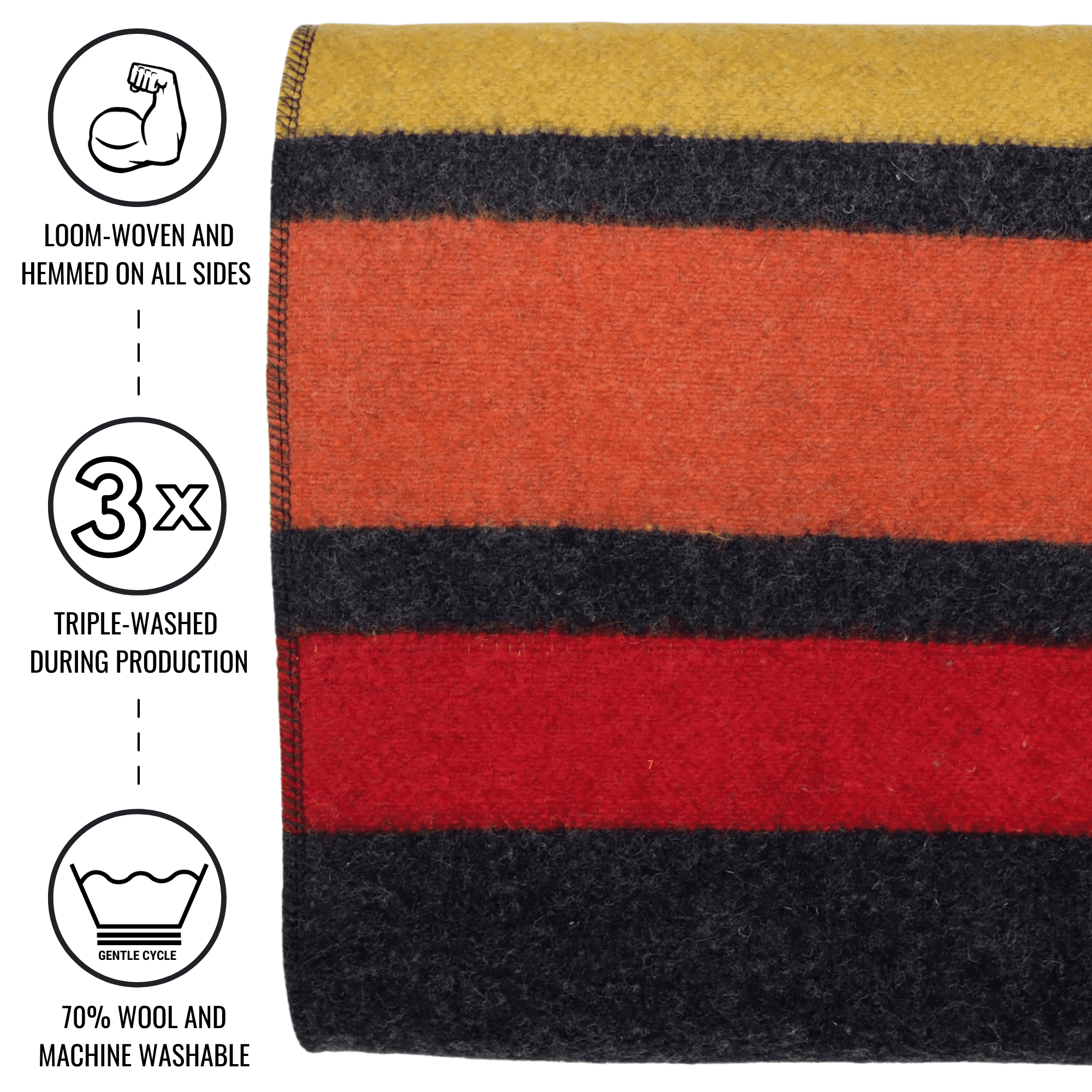 Arcturus Rainier Striped Wool Blanket (64" x 88"), 4.5 lbs