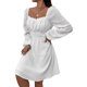 thumbnail image 2 of SAYOO Vestido de primavera para mujer, vestido de cintura alta fruncido con cuello cuadrado liso de manga larga, trajes hasta la rodilla con lazo en la cintura para mujer SAYOO  moda, 2 of 6